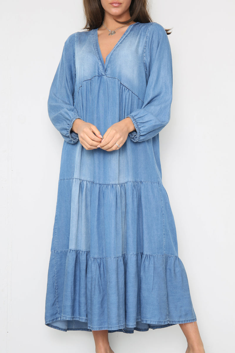 Ladies Next Tencel Blue Tiered Maxi Dress (Regular/Tall) UK 6 - 20 RRP £40  | eBay